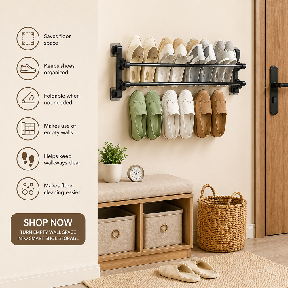 ๐ Foldable Wall Shoe Rack โ Save Space & Stay Organized | 50% OFF ๐ฅ